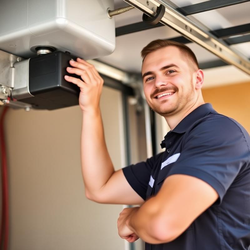 Professional garage door technician in Port Angeles inspecting garage door opener